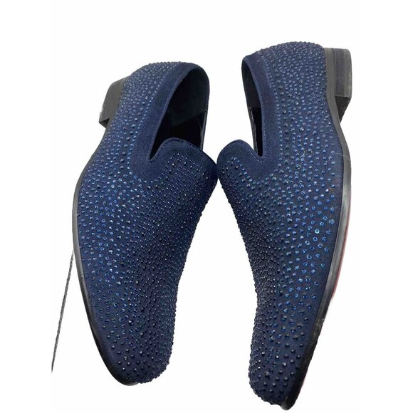 Moretti Blue Black Label Size 8 Crystal Loafer Leather Upper Slip on Red Bottoms - Picture 3 of 10